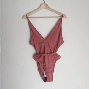 Tie-waist Swimsuit-Pink Mauve/Salmon